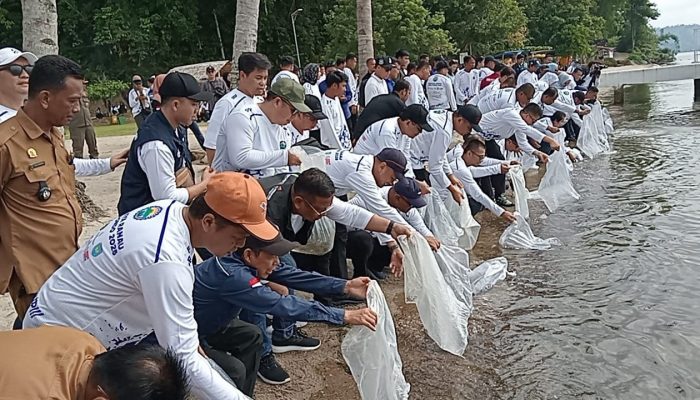 Pemda OKU Selatan Tebar Ribuan Benih Ikan untuk Jaga Ekosistem Danau Ranau